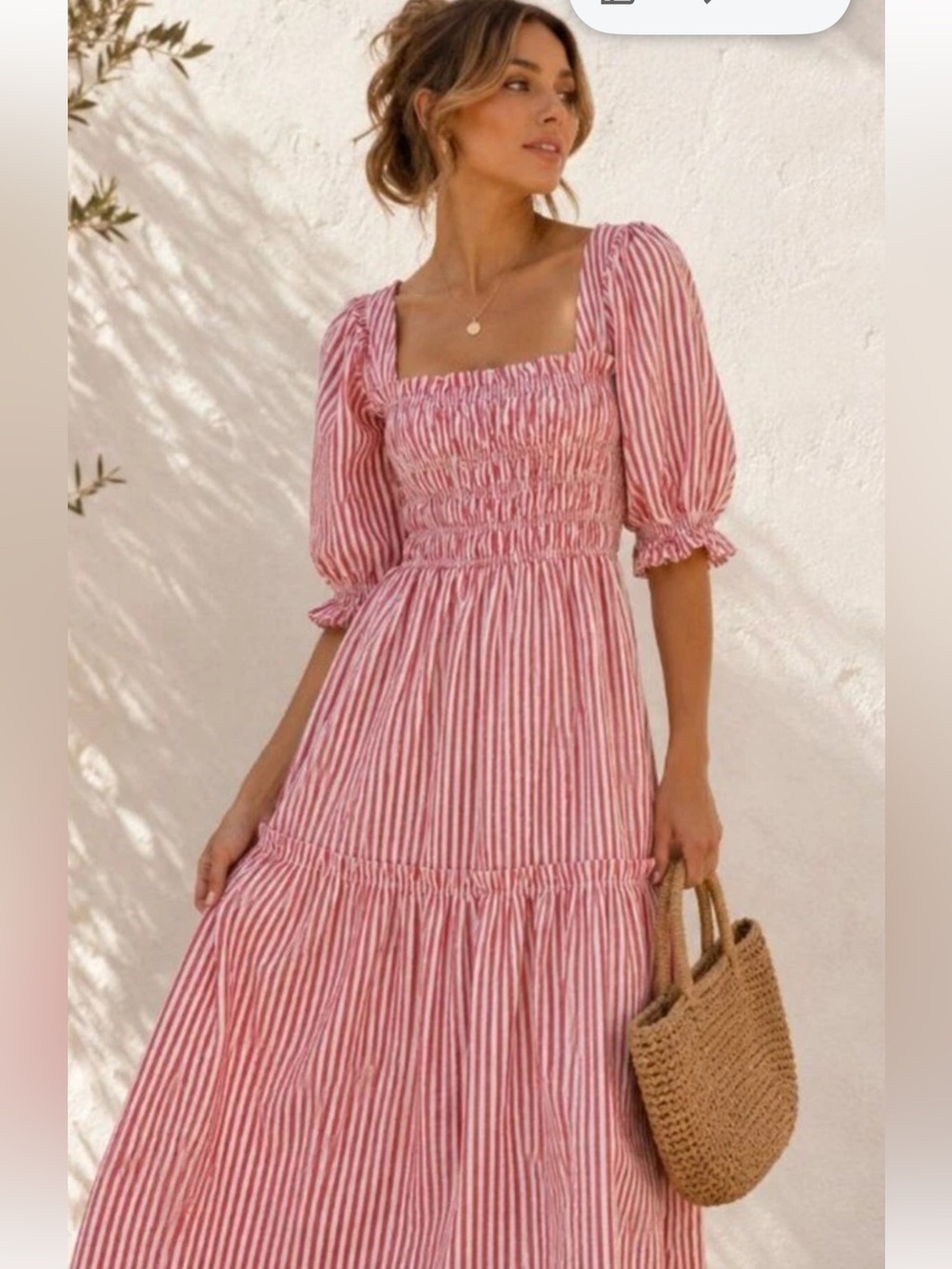 Top shop Women's Red Striped Smocked Midi Dress size UK8/US4